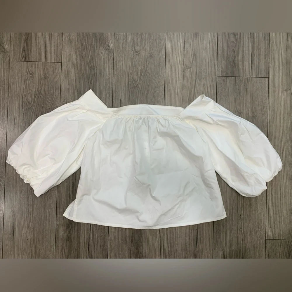Free People x Mare Mare White Off Shoulder Puff Sleeve Crop Top Blouse L